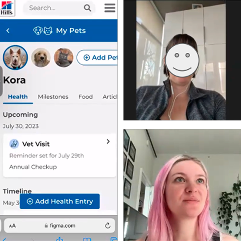 Mid fidelity prototype and a screenshot of me moderating an interview with a user.